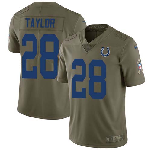 Nike Colts #28 Jonathan Taylor Olive Youth Stitched NFL Limited 2017 Salute To Service Jersey